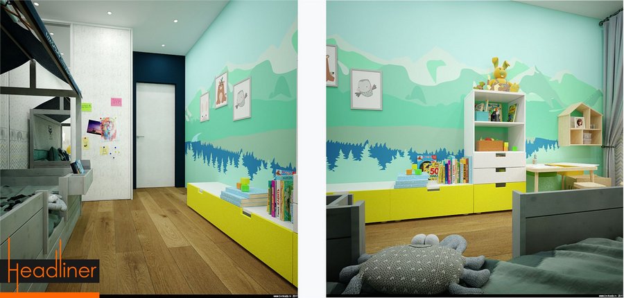 оформление стены детской покраской в разные цвета
